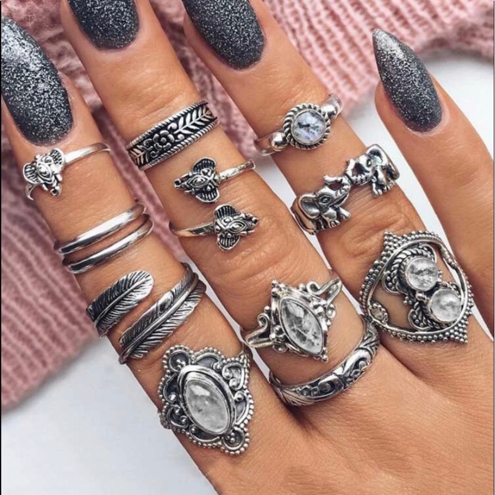 11pc Silver Wrap Ring Set